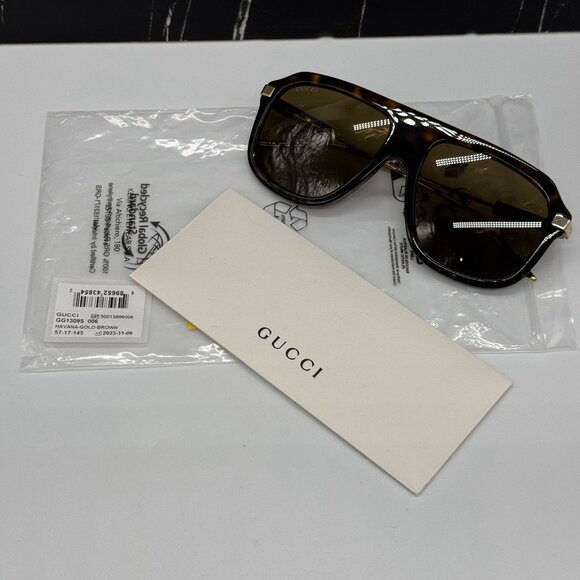 NEW GG1309S 006 GUCCI SUNGLASSES BROWN GOLD EYEWEAR GUCCI - Picture 9 of 11